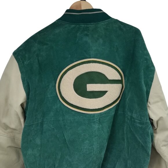 Vintage Green Bay Packers Logo Athletic Suede Leather Bomber Jacket Size XL NFL - Picture 12 of 15